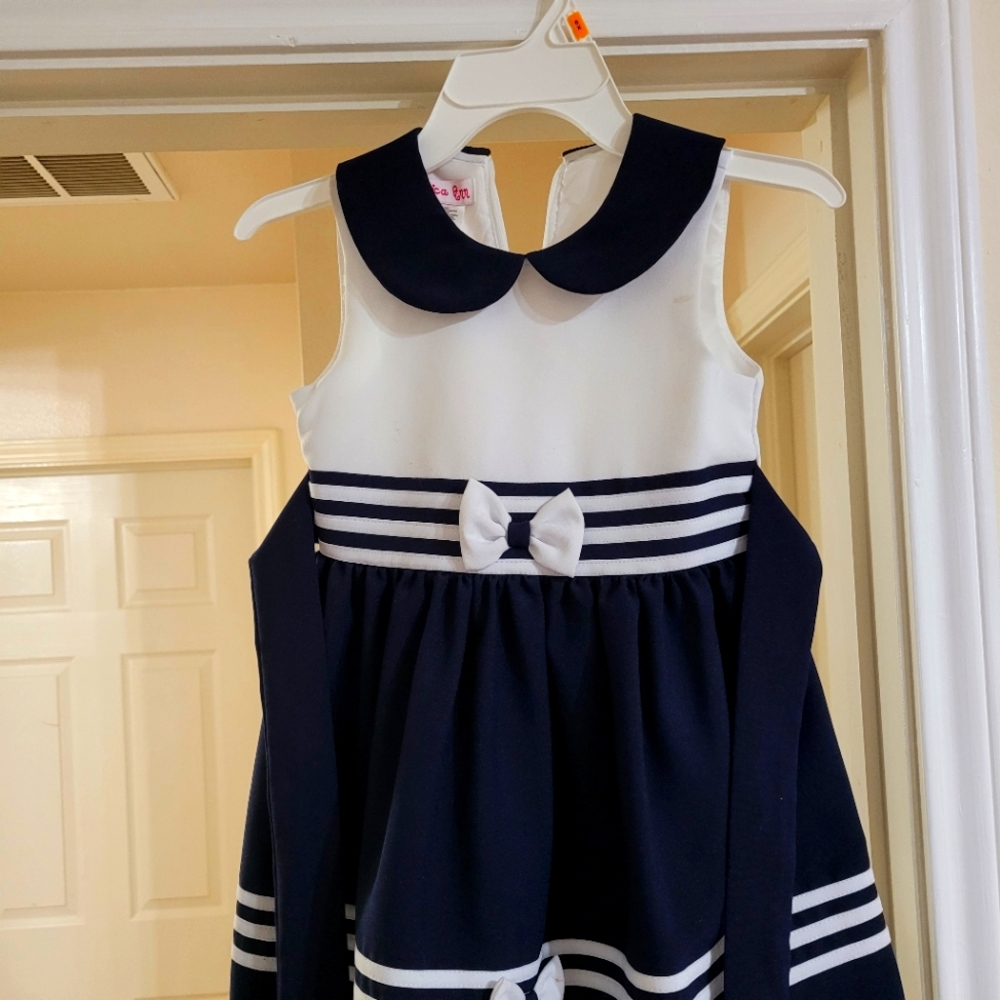 Navy blue and white Jessica Ann sailor's dress size 6